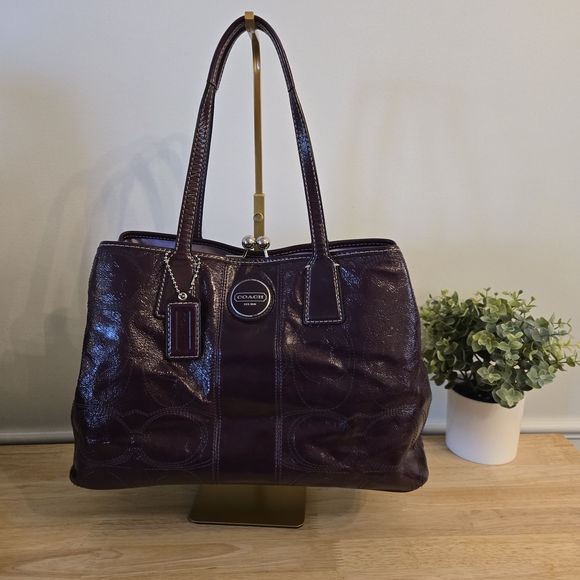 Coach Handbags - Y2K vintage Coach Signature Frame Carryall. Kisslock. Deep Plum.